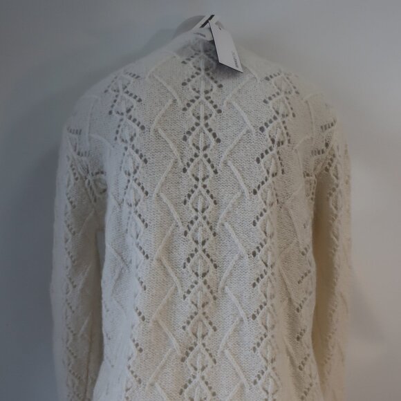 NWT Women Minnie Rose Vanilla Pointelle Mohair Wool V-Neck Cardigan Sweater XS/S - Picture 7 of 9